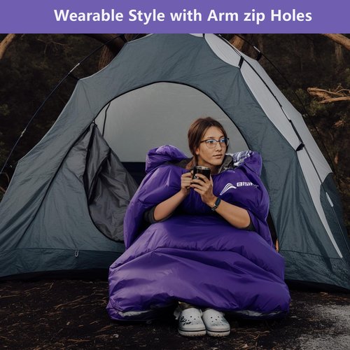 BISINNA Flannel XXL Sleeping Bag (90.55"x39.37") Wearable Sleeping Bag for Alults 3 Season with Pillow Compressdin Sack for Hiking Camping Backpacking Outdoor