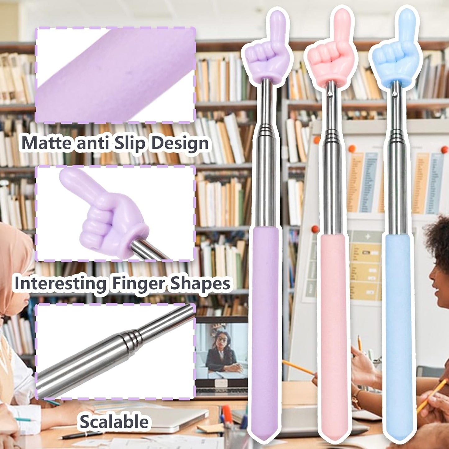 3 PCS Telescopic Pointer Finger Stick,Classroom Finger Pointer Stick Pointers,Kids Reading Finger Pointer Stick,Collapsible Finger Pointing Stick,for School Kindergarten Elementary,Classroom Supplies