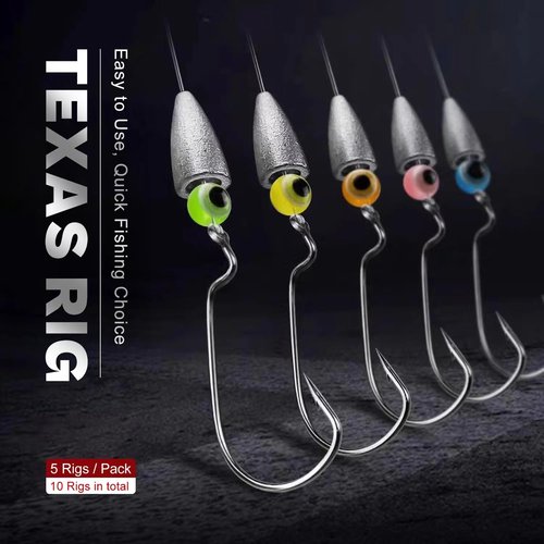 Texas Rig Kit 10 PCs 1/4oz with Paddle Tail Swimbaits and Reusable Bait Rig Keeper Case, Quick-Fishing Bass Fishing Lures Kit