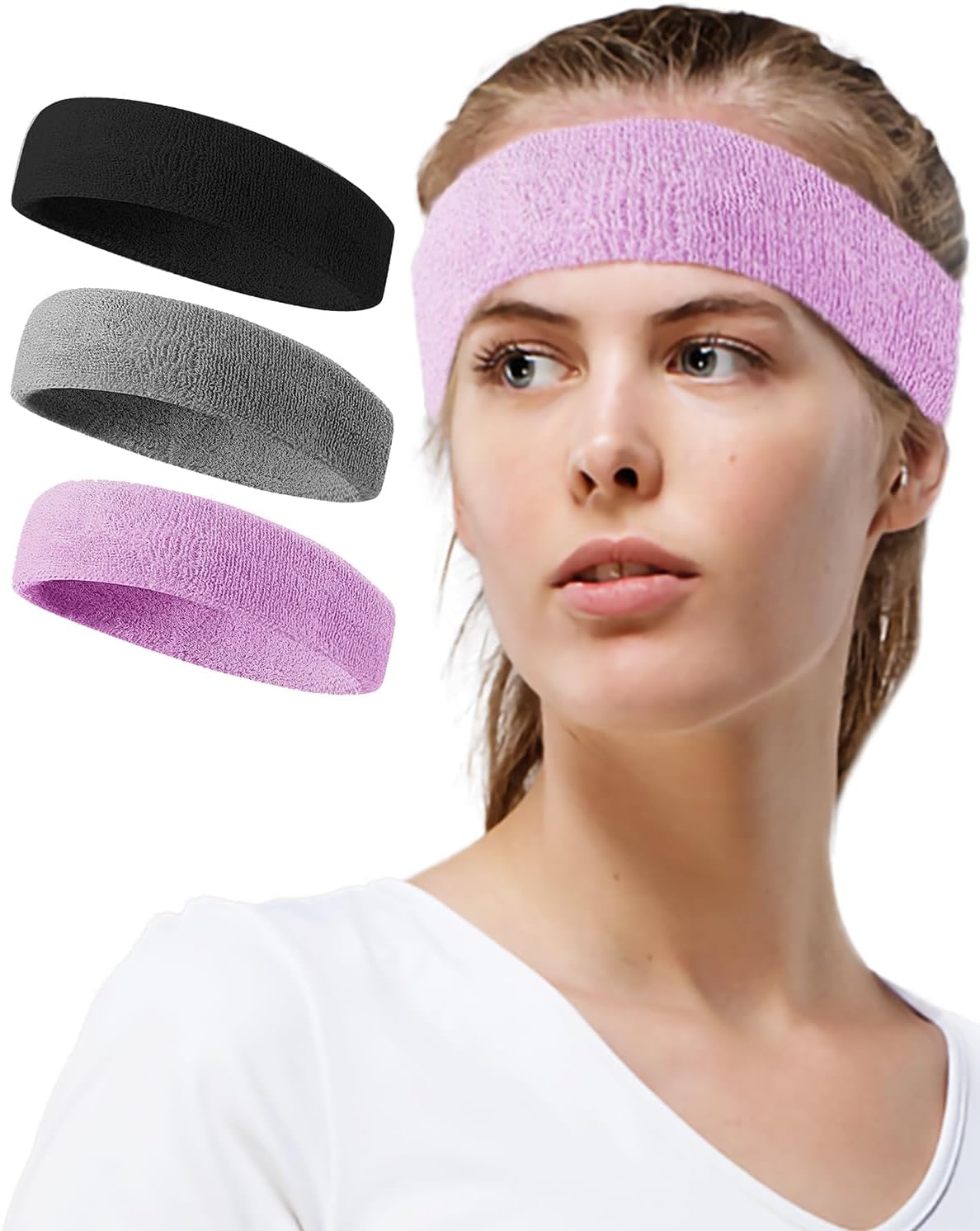 Tanluhu Sweatbands Sport Headbands for Working Out, Execise, Tennis, Basketball, Running - Terry Cloth Athletic Sweat Cotton Headband Outdoor for Men & Women