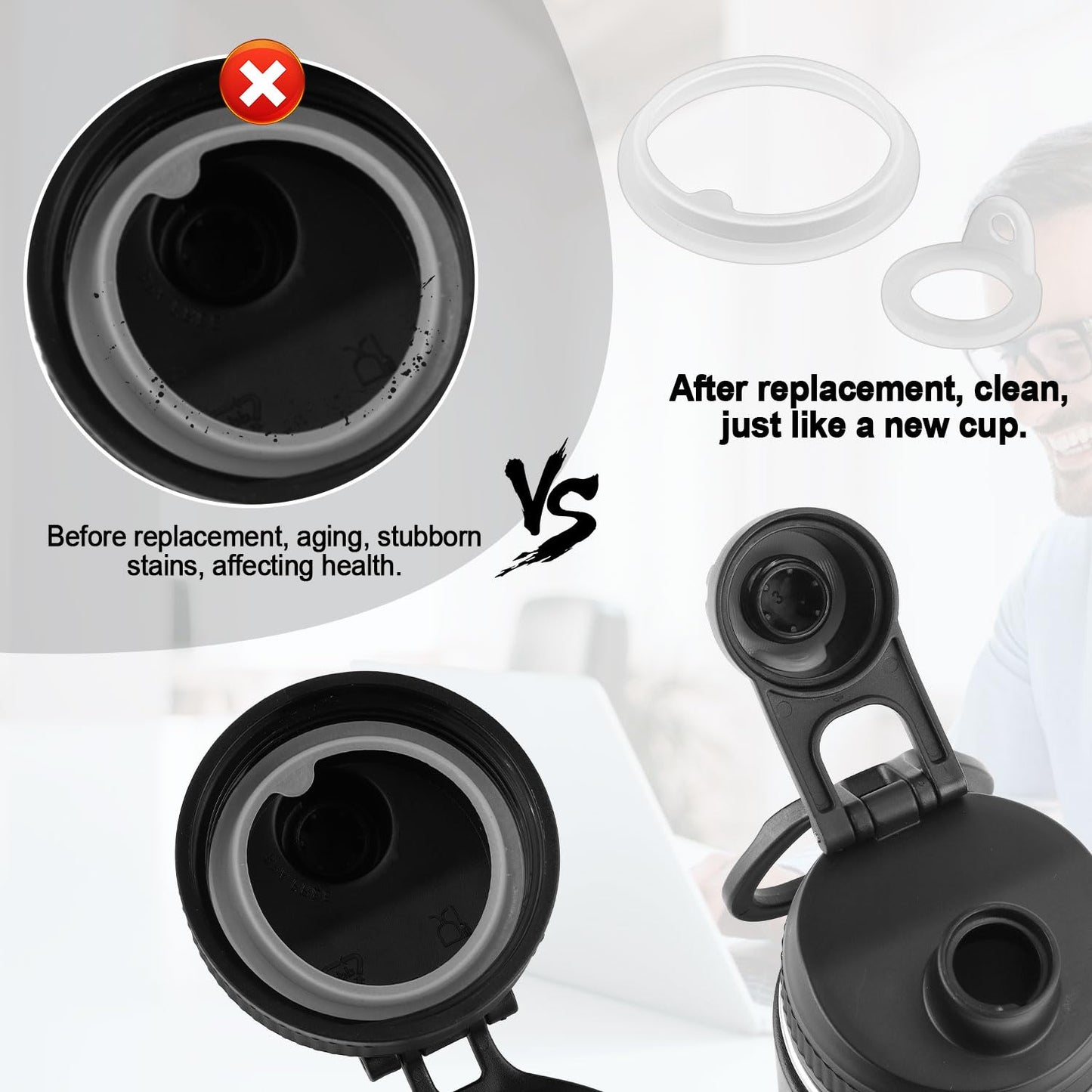 4pcs Gasket Replacement for TAKEYA Actives, Silicone Sealing Ring Gaskets Seal Parts Leak-Proof Water Bottle Lid O Ring Replacement Compatible with TAKEYA Actives All OZ (Not for TAKEYA Originals)