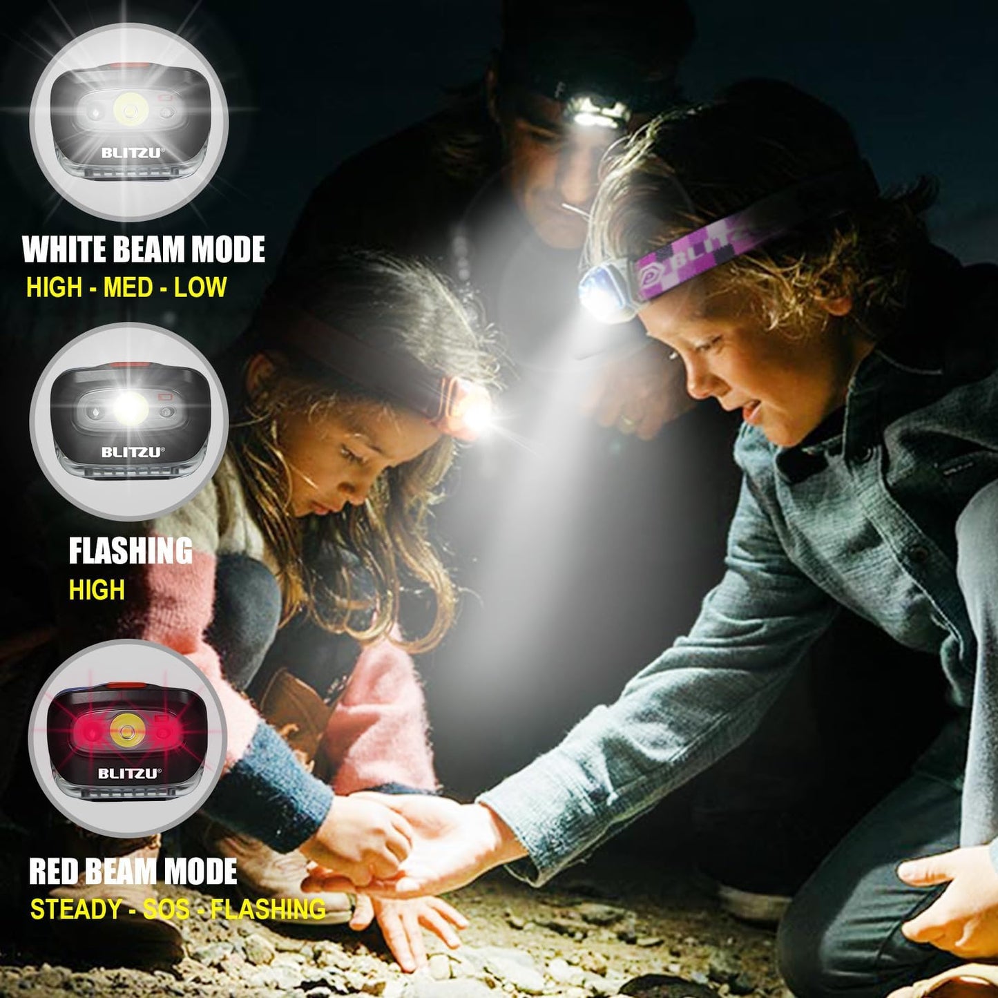 Waterproof LED Headlamp Flashlight for Adults & Kids - Lightweight, Comfortable, White & Red Light for Running, Camping & Hiking - 3 AAA Batteries Included, Purple