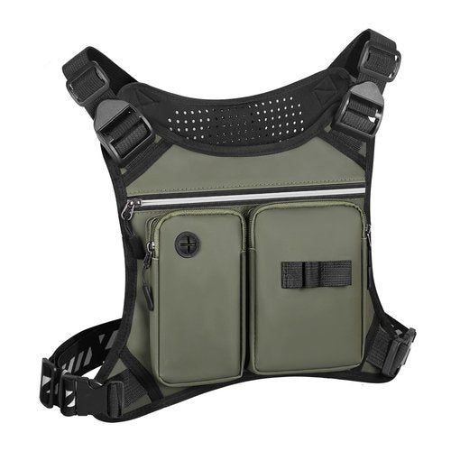 Pvnoocy Chest Bag for Men, Waterproof Running Pack with Water Bottle & Phone Holder, Lightweight & Adjustable EDC Bag for Workouts, Running, Fishing, Cycling (Olive)