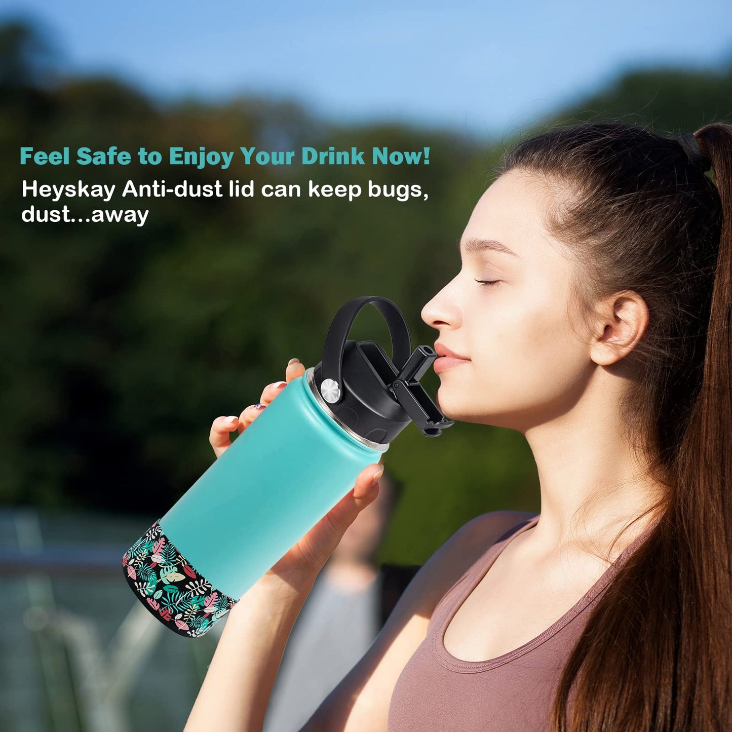 HEYSKAY Anti-dust Straw Lid and Protective Silicone Base Boot for Hydro Flask Wide Mouth 32oz 40oz and Other Brand Insulated Wide Mouth Sport Water Bottle