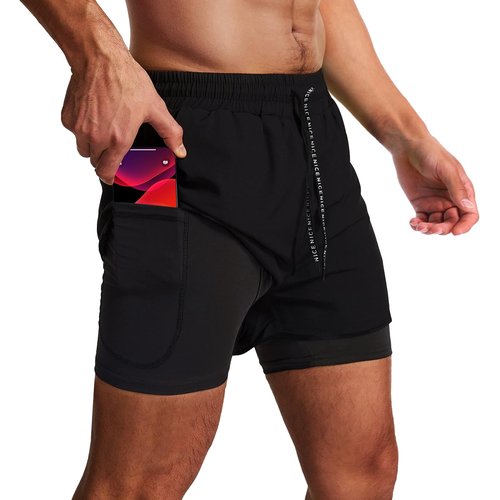 OEBLD Men’s Running Shorts 3 Inch Workout Gym 2-in-1 Pants Athletic Compression Track Tights with Zipper Pockets Lightweight Quick Dry Sports Black
