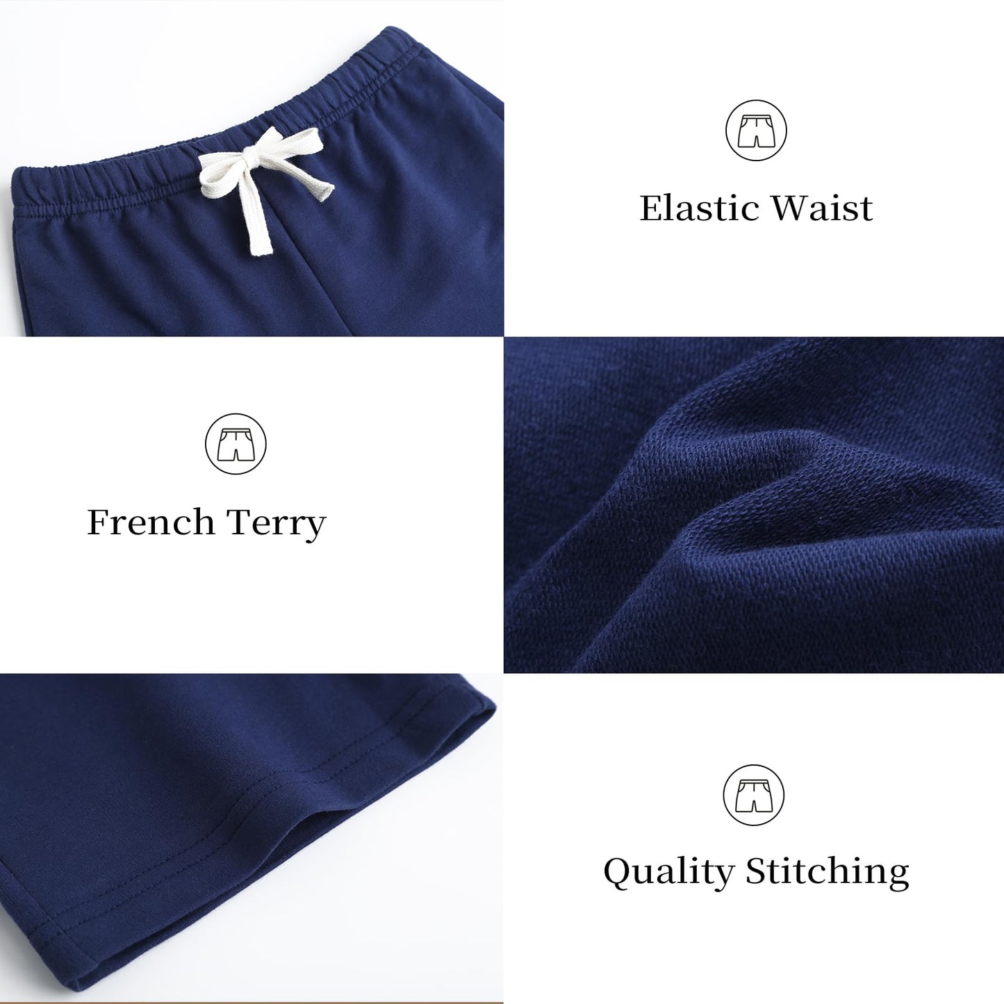 Fulmenax 4 Pack Boys/Toddler French Terry Cotton Shorts with Drawstring for Kids Summer Athletic Casual Short Elastic Waist