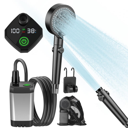 AlpsWolf Portable Shower for Camping, 6000mAh Rechargeable Camping Shower with Digital Display, Outdoor Shower Sustainable for Camping, Beach, Hiking, Travelling, Pet Cleaning