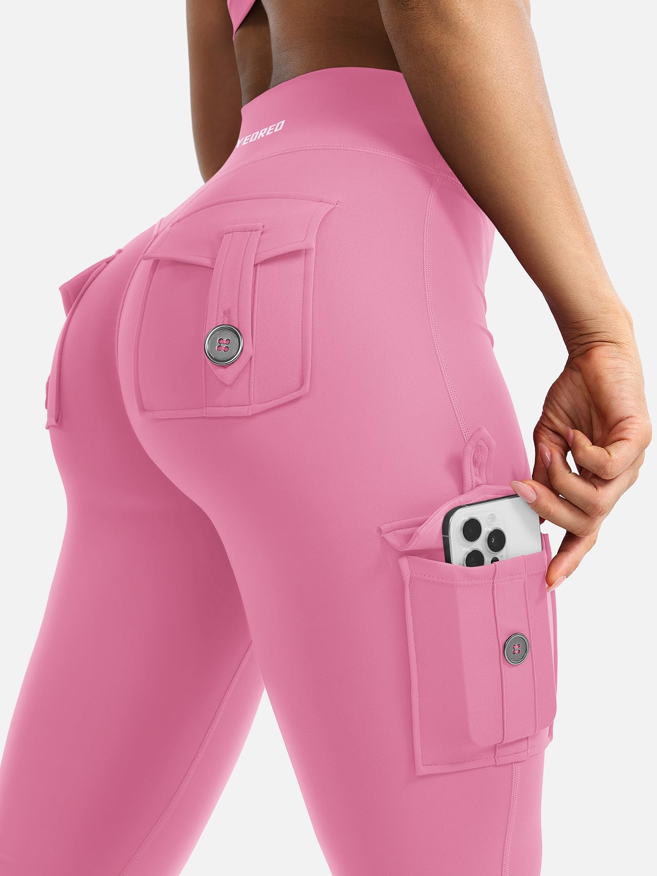 YEOREO CoreFlex Women Workout Flare Leggings with Pockets Hidden Scrunch High Waisted Cargo Gym Yoga Leggings Pink XXL