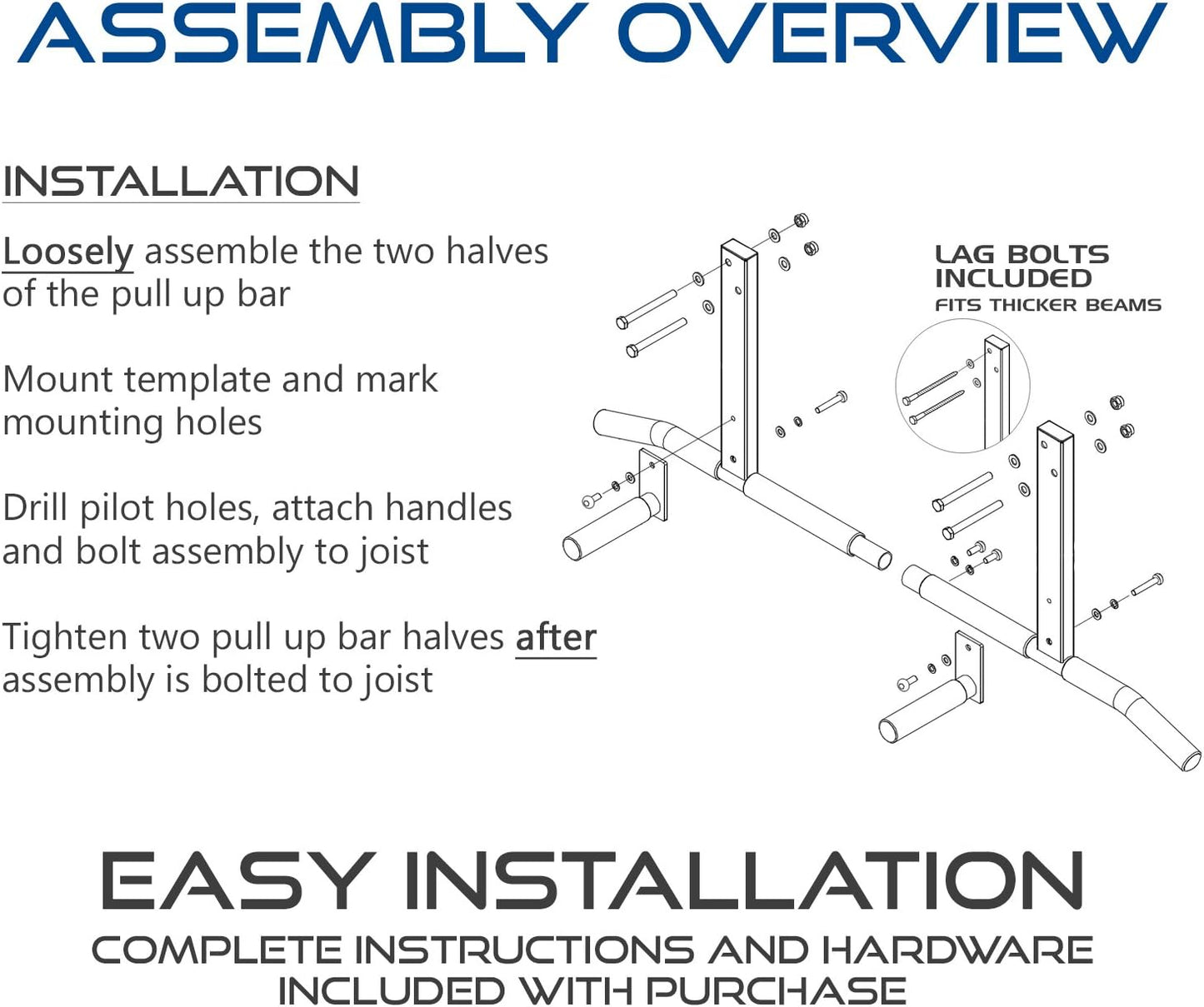 Joist Mount Pull Up Bar with Extra Hardware and Mounting Template for Easy Install to Beam or Rafter by Ultimate Body Press