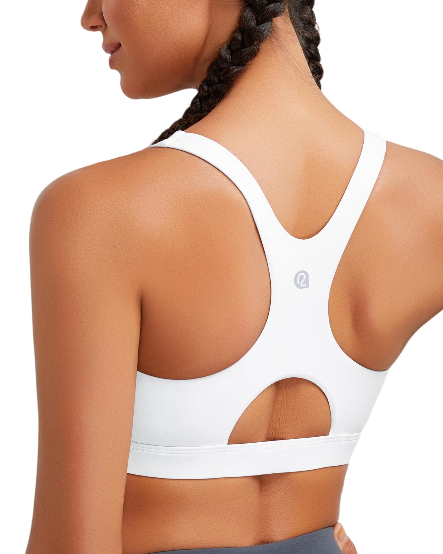 RUNNING GIRL Sports Bras for Women High Support,Racerback High Impact White Sports Bra Moulded Cup Workout Bra Push up(WX3047 White L)