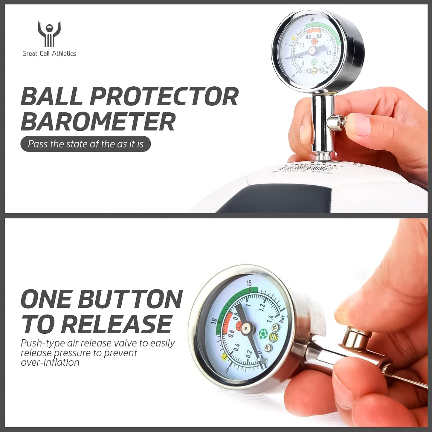 Great Call Athletics | Pro Digital Ball Pressure Gauge | 2 Pack | Air Barometer Tool Basketball Football Volleyball Soccer