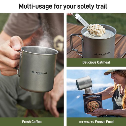 Odoland Titanium Camping Cookware 750ML Titanium Pot with Lid and Spork Lightweight Camping Pot for Backpacking Hiking Traveling and Picnic