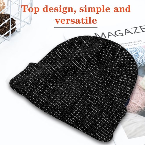 Thin Fisherman Beanie Hat for Men Women Fall Winter，Reflective Running Hat，Reflective Fisherman Beaniefor Women Men(US, Alpha, One Size, Large, Black)
