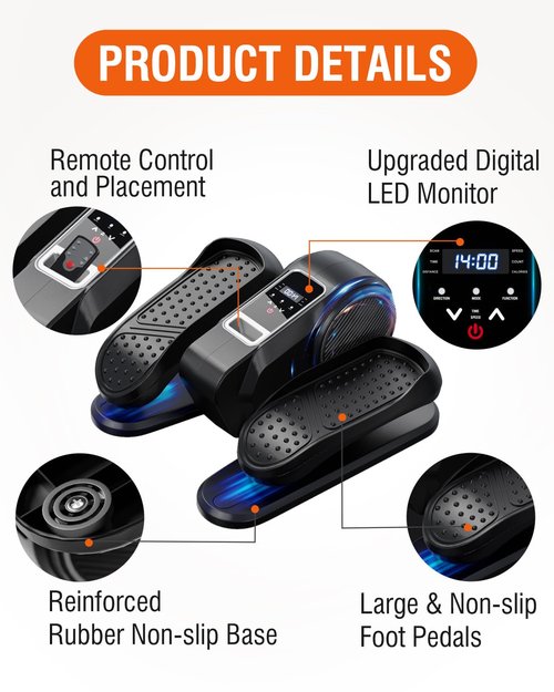 Under Desk Elliptical Machine for Home Workout, 12 Levels Speeds Ellipse Leg Exerciser While Sitting Quiet & Portable Seated Pedal Exerciser with Remote Control & Non-Slip Pad (Black)