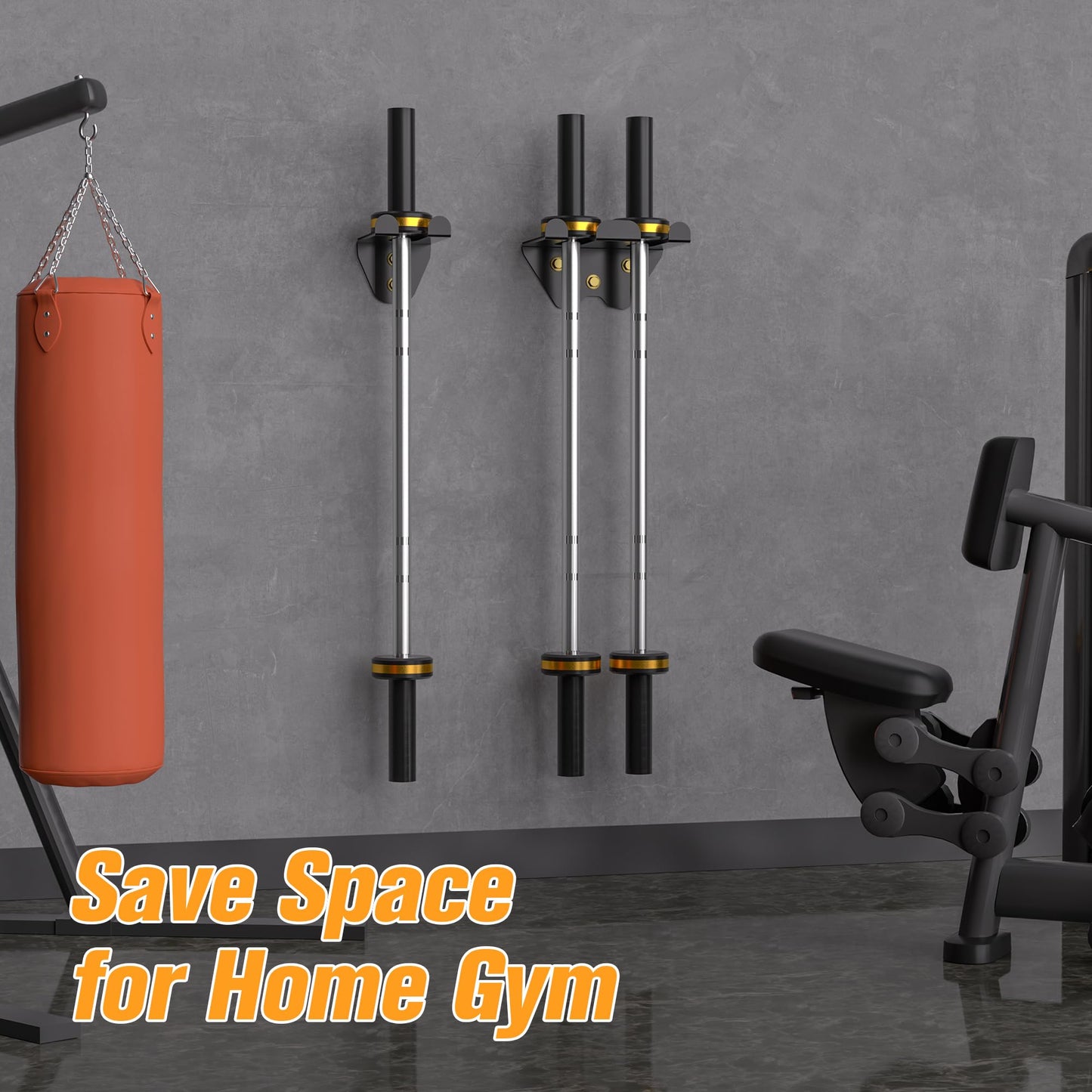 APLUGTEK Olympic Barbell Rack, Home Gym Bar Holder, Black Vertical Wall Mount, Bar Hanger with Rubber Pad, Space Saver Commercial or Garage Gym Accessories, Holds Under 33mm Bar Size (2 Hooks)