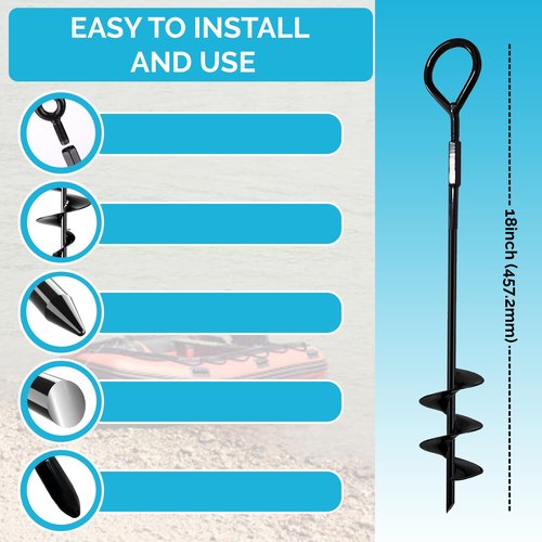 Sage Max Ground Anchors - 4X Heavy Duty Screw in Earth Stakes with 4 Hook Clips, 1 Drill Bit Piece - Fully Welded Trampoline Stakes with Wider Spiral - Shed Anchor Kit for Tent, Swings, and More