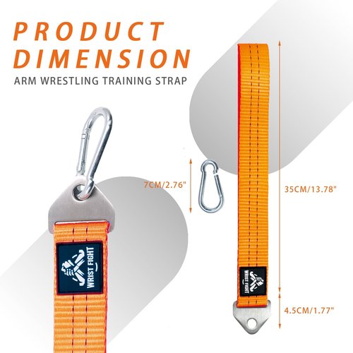 WRIST FIGHT Heavy-Duty Arm Wrestling Training Strap for Pronation Strength with Stainless Steel Buckle and Carabiner – Wrist and Grip Strengthener (Orange)