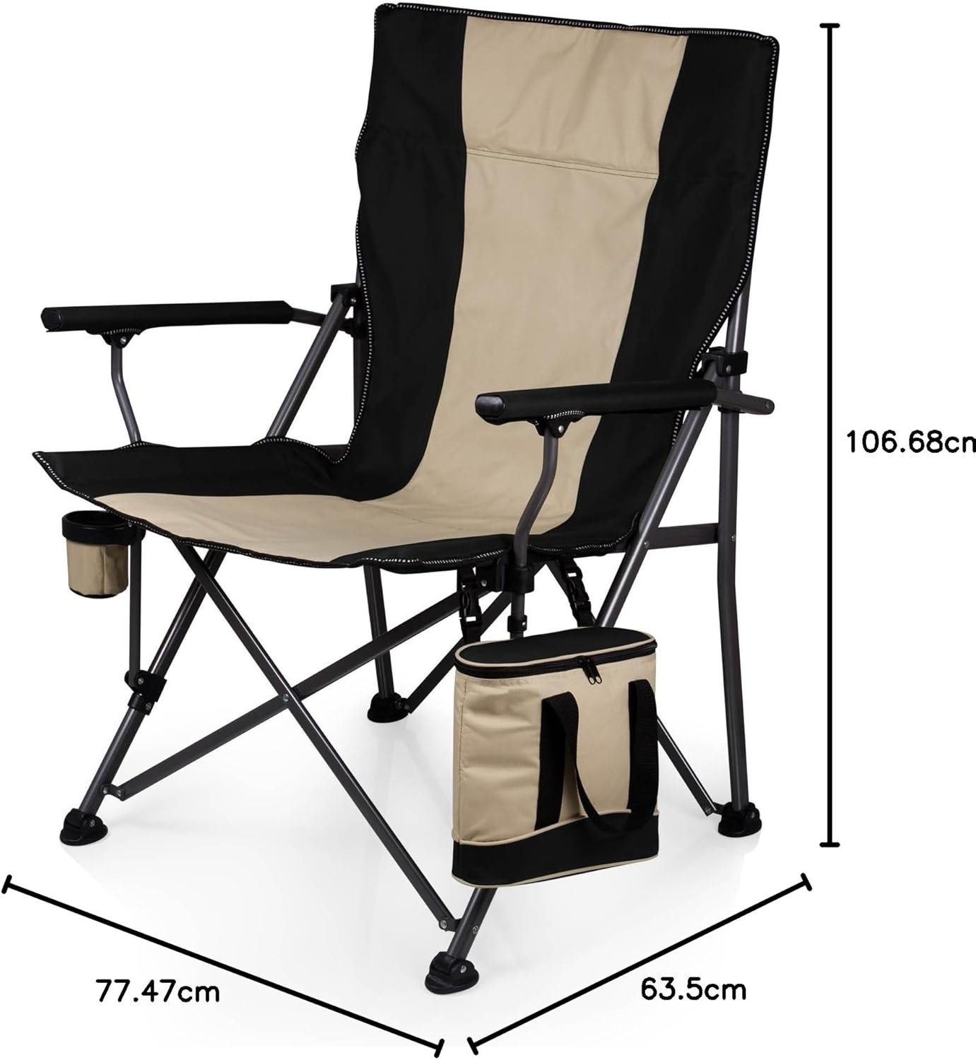 PICNIC TIME Outlander XL Heavy Duty Folding Camping Chair with Insulated Cooler, Oversized Portable Lawn, Beach & Camp Chair with Cup Holder, Storage Pocket, Carry Bag, 400 lb Capacity (Black)