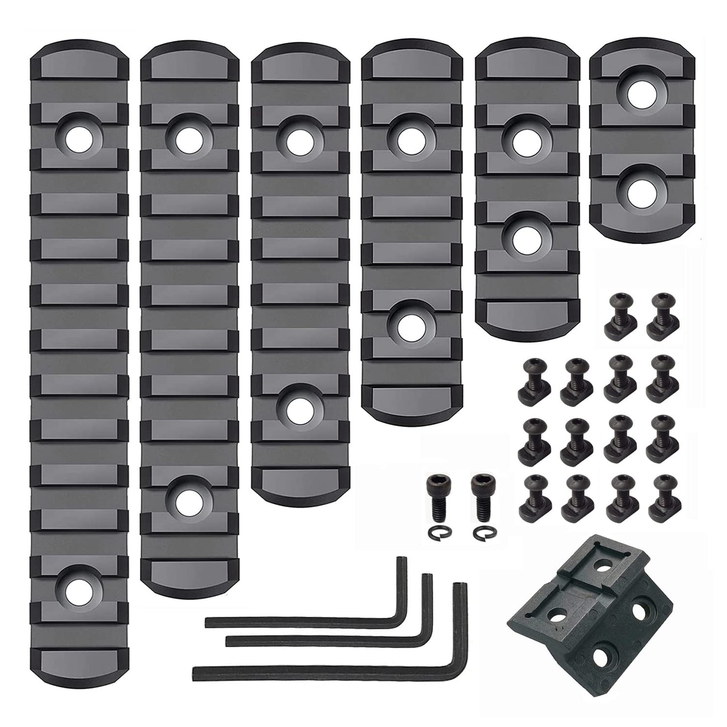 CG GEARS Picatinny Rail 3,5,7,9,11,13-Slot for Mlok, Polymer Rails Section Plus Offset Optic Mount with T-Nuts, Screws & Allen Wrench ((3-5-7-9-11-13) Rails+ 1 Slot Light Mount)