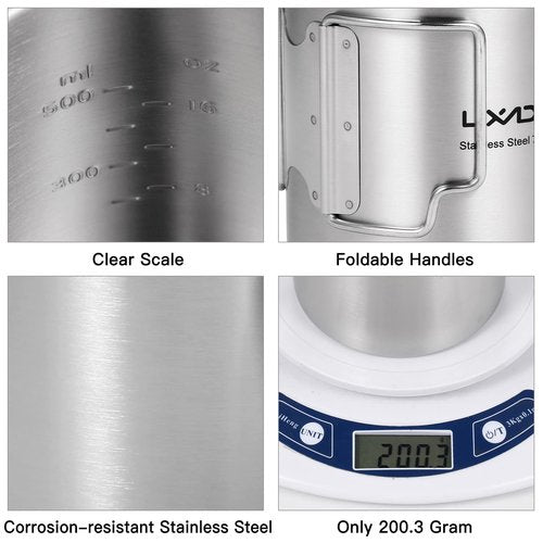 Lixada Camping Cup Pot 750ml Stainless Steel Water Cup Mug with Titanium Long Spoon Foldable Handles and Lid for Outdoor Camping Hiking Backpacking