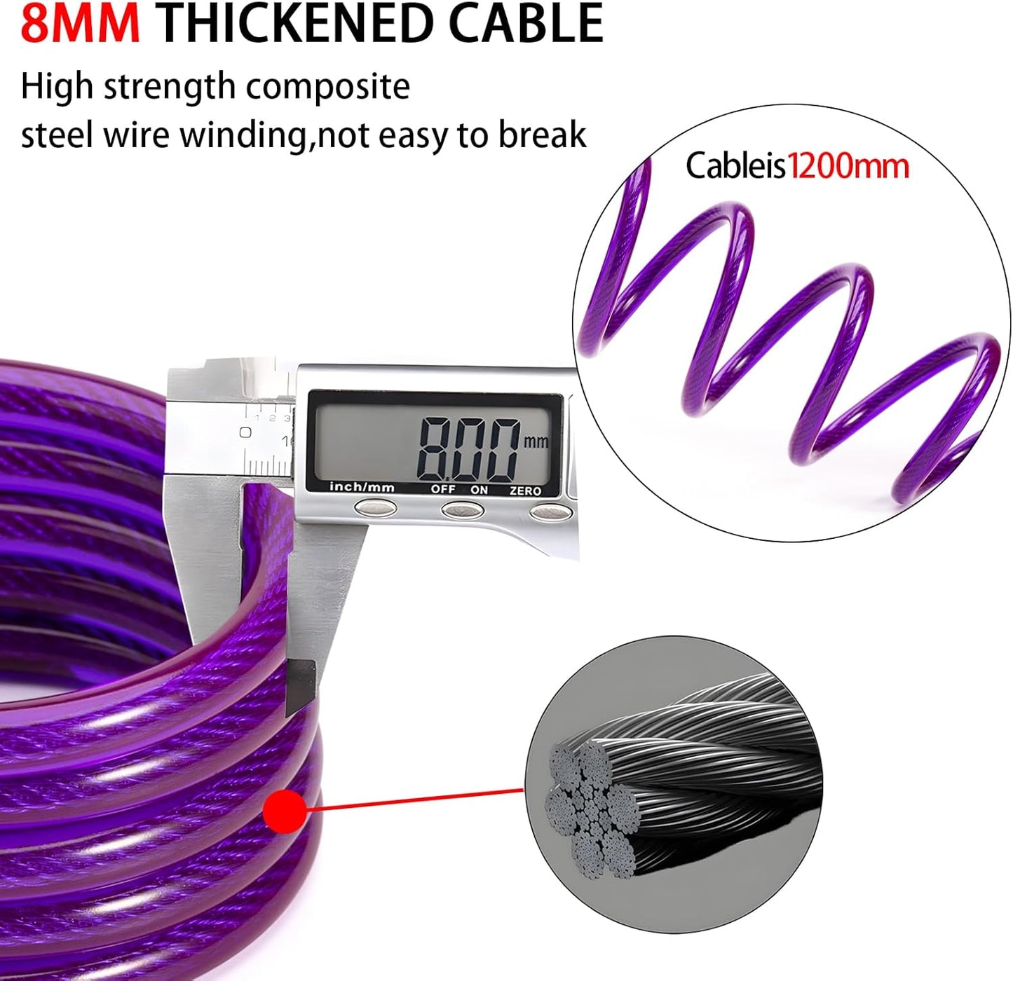 Combination Bike Cable Lock, Lightweight Mini Bike Lock for Kids Bike,Cable Size 1/3" x 4', Purple Security Resettable Cable Lock