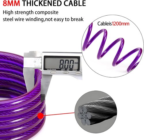 Combination Bike Cable Lock, Lightweight Mini Bike Lock for Kids Bike,Cable Size 1/3" x 4', Purple Security Resettable Cable Lock