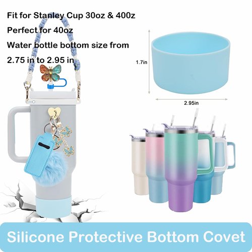 youyougu Stanley Cup Accessories Set - 8-Piece Set for 30 oz 40 oz Stanley Glass Accessories, Silicone Protective Cover, Water Bottle Handle Strap (Blue)