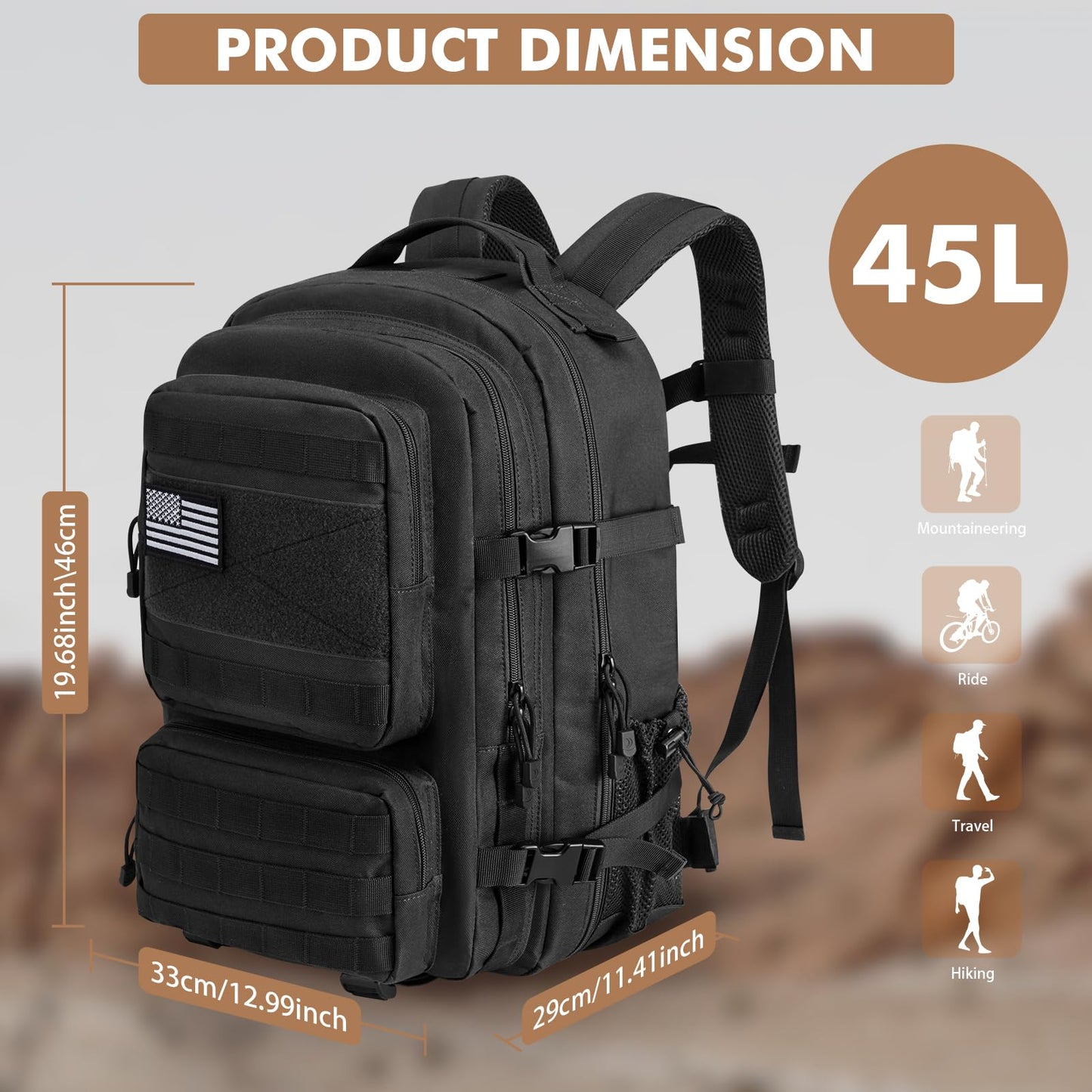 G4Free Large Military Tactical Backpack for Men 3 Day Pack Molle Backpack Army Rucksack for Hiking, Camping, Travel (Black)