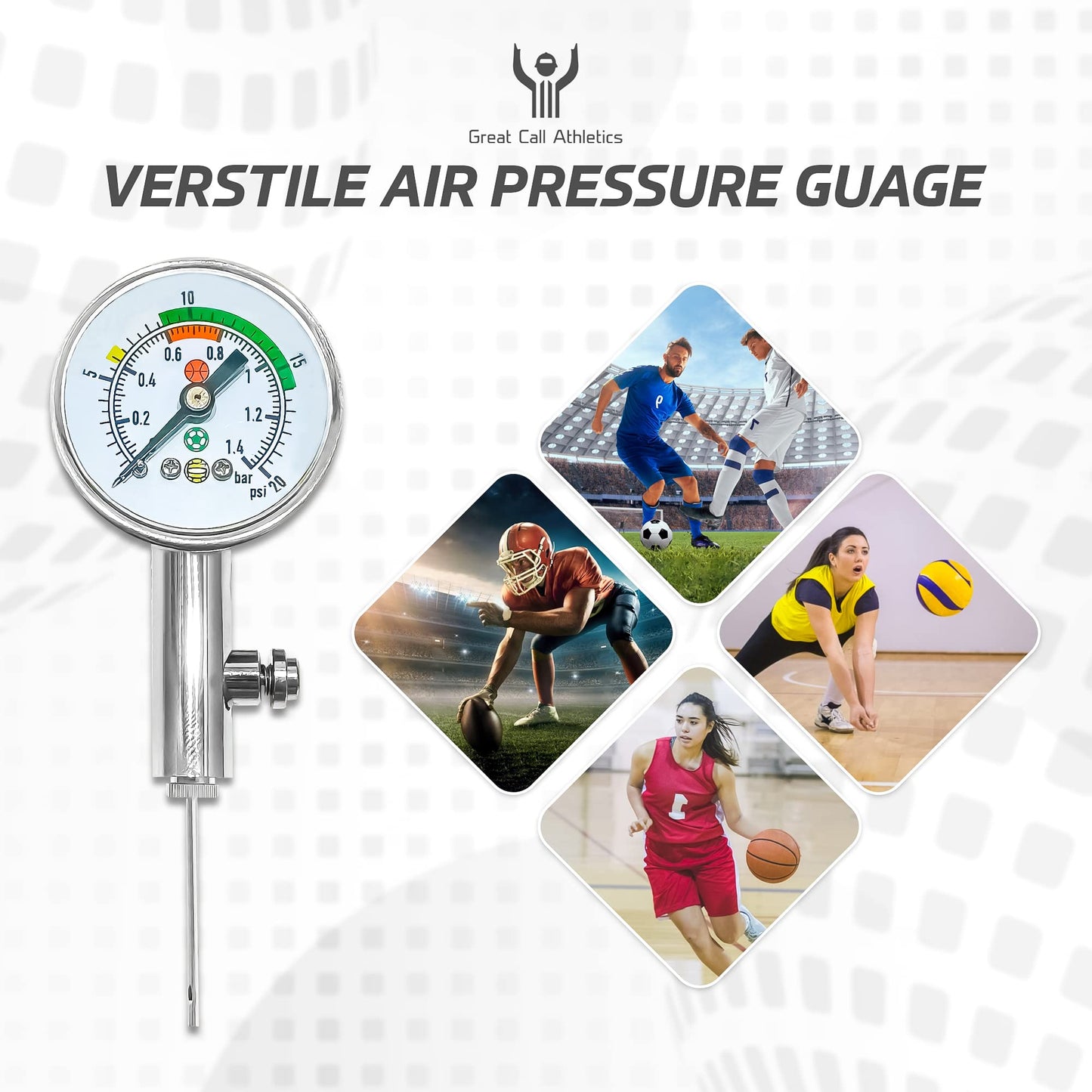 Great Call Athletics | Pro Digital Ball Pressure Gauge | 2 Pack | Air Barometer Tool Basketball Football Volleyball Soccer