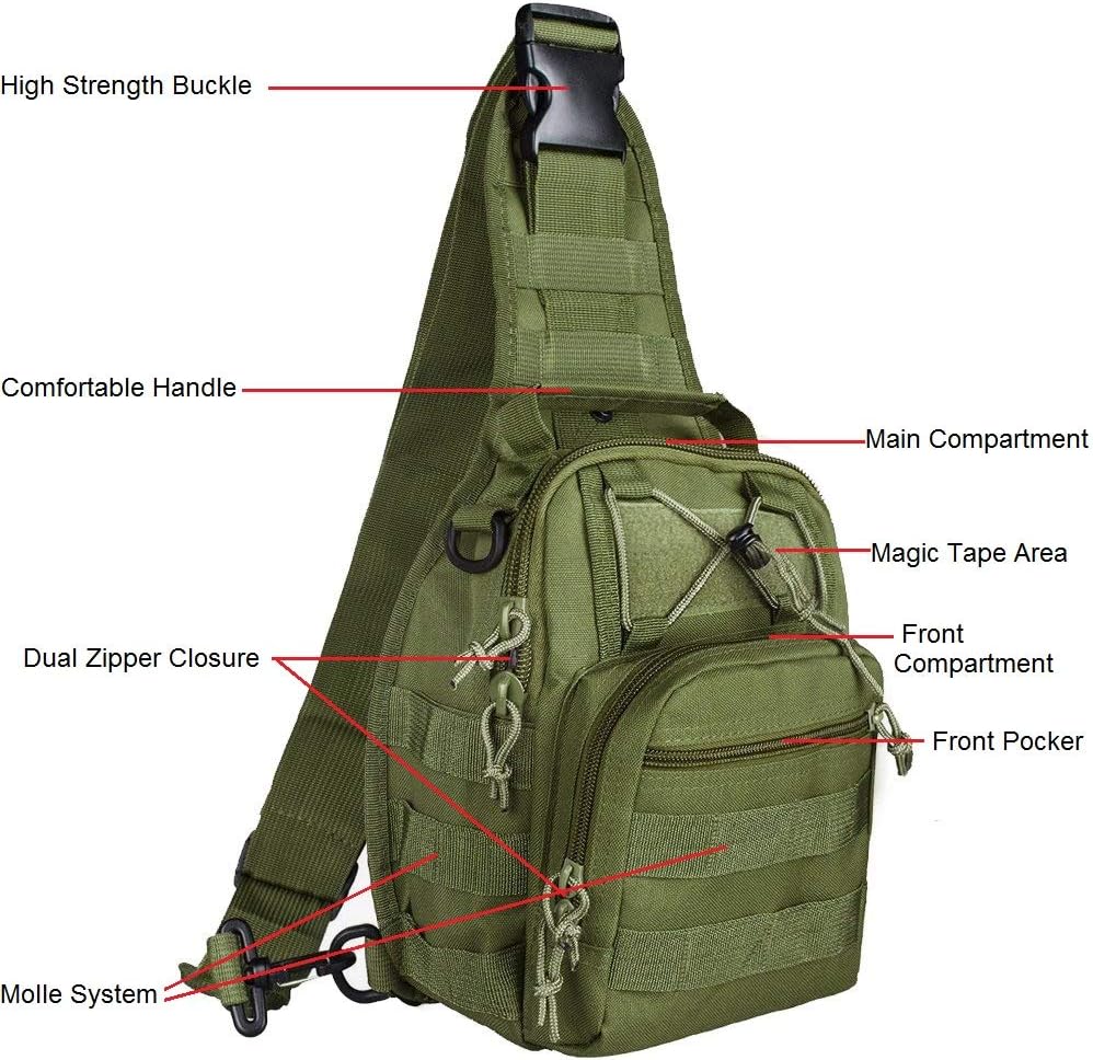Military Tactical Sling Backpack for Outdoor Sports - FAMI Everyday Carry Bag (Black)
