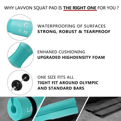 Squat Pad Set - Foam Barbell Pad for Squats Cushion, Lunges & Bar Padding for Hip Thrusts - Standard Weight Bar Pad - With Ankle Straps, Wrist Straps for Weightlifting (Mint)
