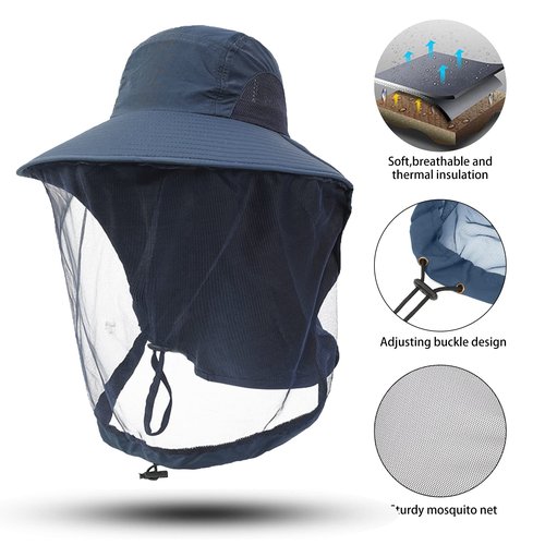 VIPITH Mosquito Net Hat, Safari Hat Sun Hat Mosquito Head Net Hat Bucket Hat Fishing Hat with Net Mesh for Outdoor Fishing Hiking Gardening Men Women