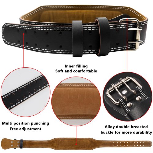 Leather Weight Lifting Belts for Men, Gym Belt for Weight Lifting, Lower Waist Back Support for Powerlifting Weightlifting Heavy Duty Workout Strength Training Bodybuilding Cross Training (M, Black)