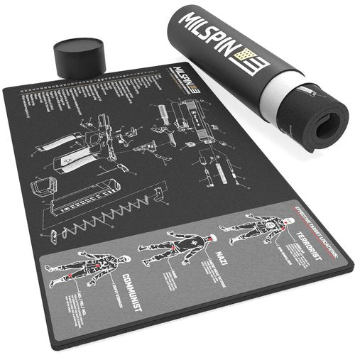 Milspin Gun Cleaning Mat for Glock, Double Thick Rubber Construction, Heavy Duty Non-Slip Surface, Solvent Resistant, Includes Storage Case