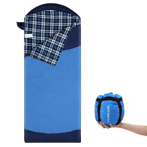WKFAMOUT Backpacking Flannel Sleeping Bag Lightweight for Adults Hiking Ultralight Compact Sleeping Bag Portable Warm Weather Summer with Compression Sack