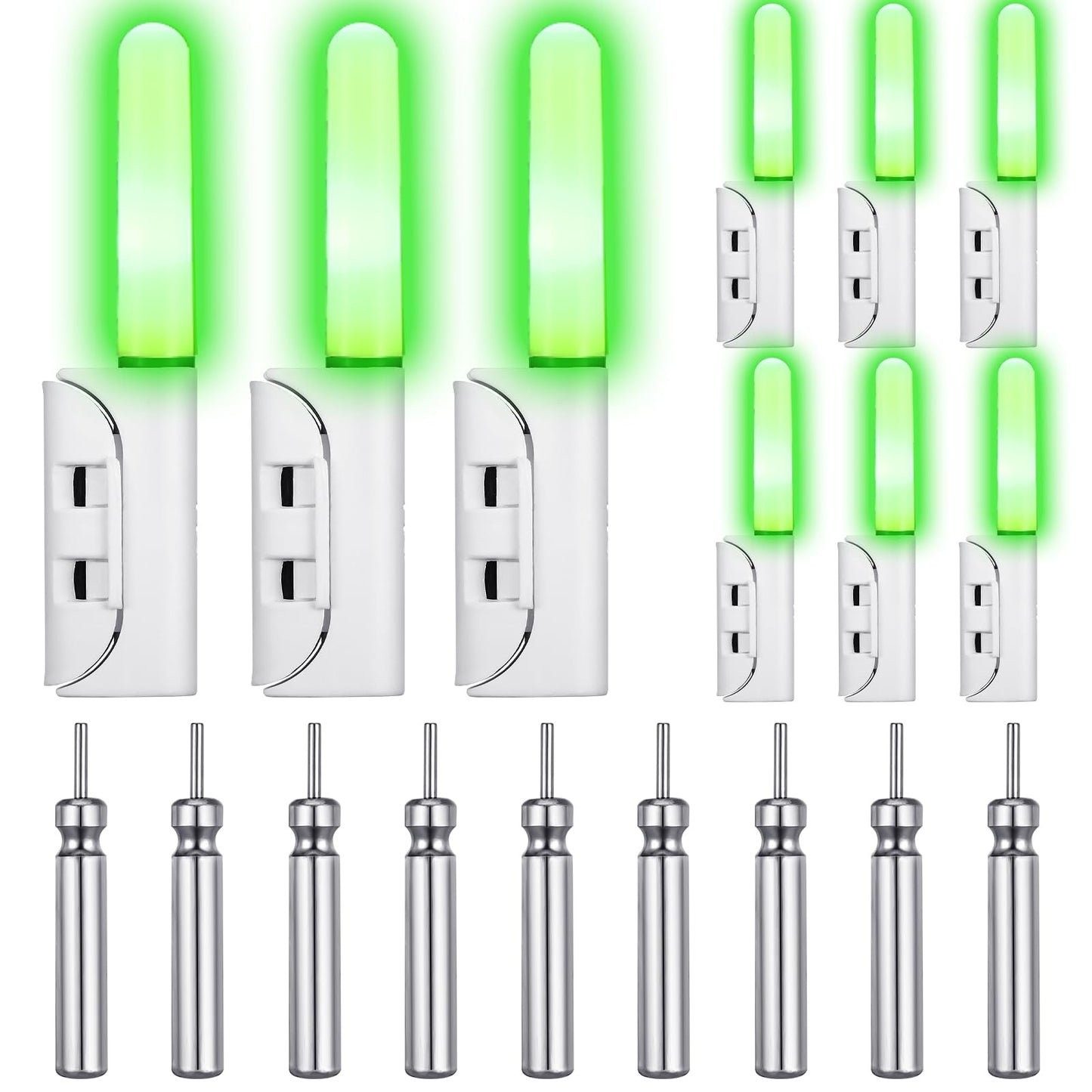 Retisee 9 Pcs 2.5 Inch Fishing Glow Sticks LED Fishing Pole Light Night Fish Strike Alert Glow Stick Bite Alarm Night Fish Rod Waterproof Luminous Rod(Green,Classic Style)