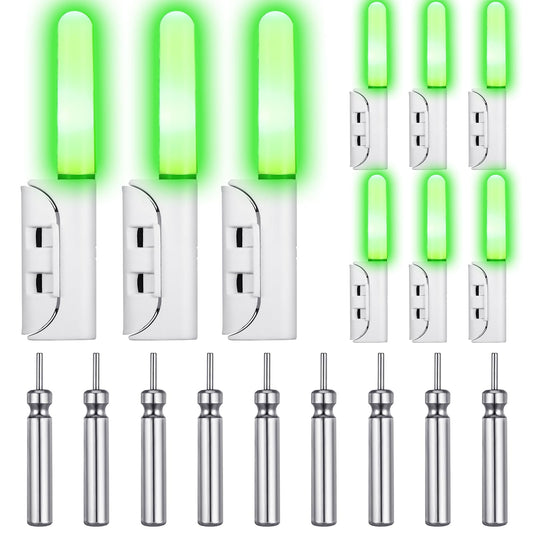 Retisee 9 Pcs 2.5 Inch Fishing Glow Sticks LED Fishing Pole Light Night Fish Strike Alert Glow Stick Bite Alarm Night Fish Rod Waterproof Luminous Rod(Green,Classic Style)