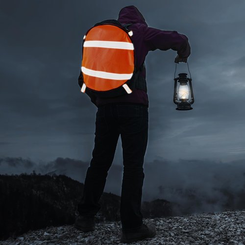 Wenfan 4PCS Blaze Orange Safety Panel with Reflective Strips High Visibility Hunting Panel Lightweight Blaze Orange Panel Hunting Mesh Tent Backpack Cover Safety Panel for Hiking Camping Biking,12"