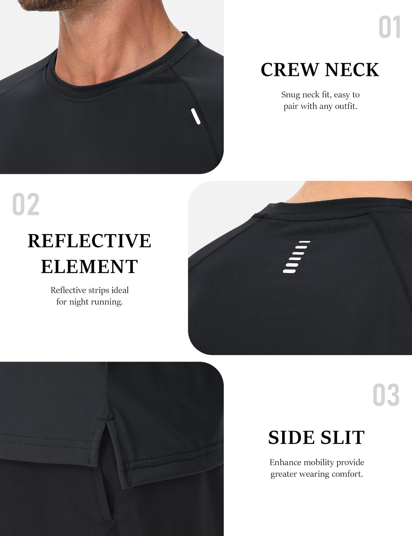 MAGCOMSEN Dry Fit Shirt for Men Short Sleeve Running Shirts Gym Workout Crew Neck Training Tshirt Stretch Performance Tee Black L