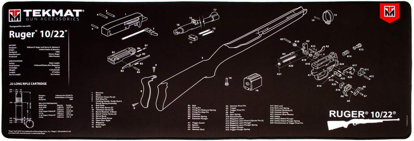 TekMat Ultra Cleaning Mat for use with Ruger 10/22 , Black, 15" x 44"
