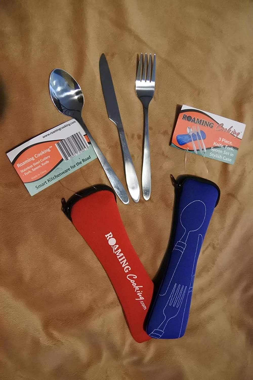 Reusable Travel Utensils with Case | Fork and Spoon Set with Knife and Optional Straws Great Office, Travel, or Camping Accessories | Lightweight, Sturdy Utensils