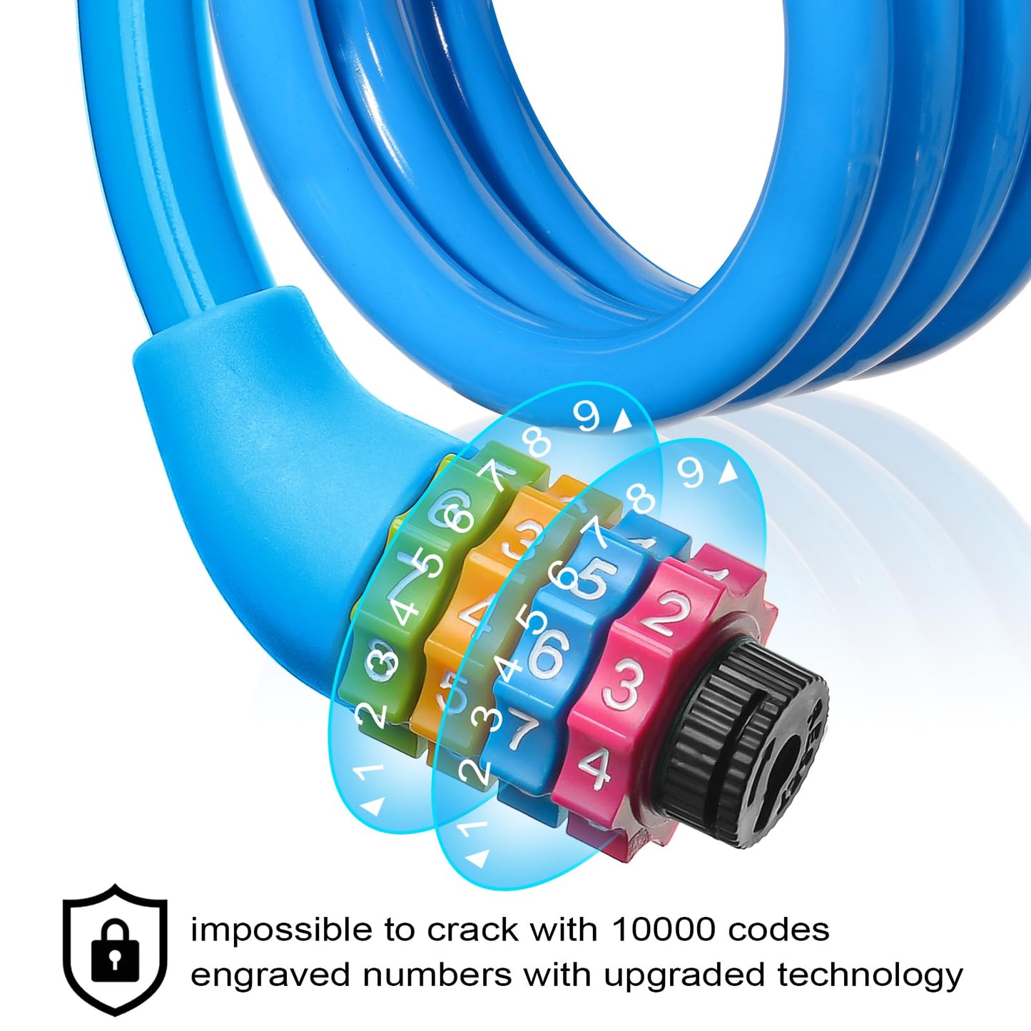 Ainiv Bike Lock, 25 inch Bike Lock Cable, Portable Anti Theft 4 Digits Codes Cable Locks, Resettable Combinations Coiling Bicycle Lock for Bike, Motorbike, Scooter, Skateboard, Gate, Fence (Blue)