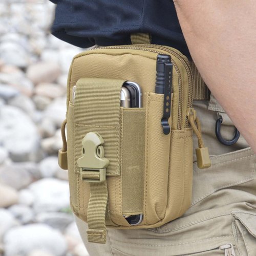 ONE WVW PIN Tactical Molle Pouch, Universal EDC Belt Pouch Waist Bag Pouches, Outdoor Belt Bags Gear Tool Gadget Pocket with Cell Phone Holster (Black-White Line)