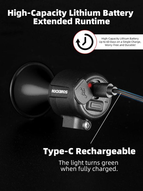 ROCKBROS Electric Bike Horn 120dB Adults Kids Electronic Bicycle Horn Alarm IPX6 Handlebar USB Rechargeable