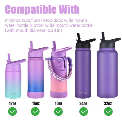 mininoo Straw Lid for Wide Mouth Water Bottle, Replacement Lid for 12 oz-32 oz Water Bottles, BPA Free, Leak-proof (Purple)