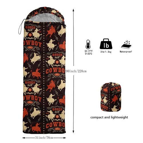 Smell Sunshine Kids Sleeping Bag for Boys Girls,Cowboy Print-Lightweight Warm Portable Outdoor Indoor-Waterproof Cold Weather Resistant Sleeping Bag for Camping Hiking(Cowboy)