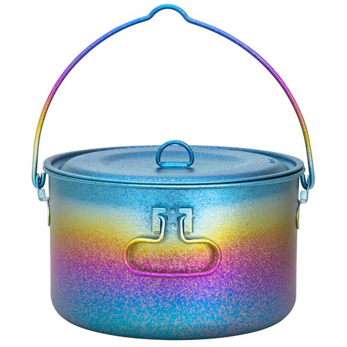 TiTo Titanium 1950ml Outdoor Titanium Pot with Lid Folding Bail Handle Ultralight Portable Kitchen Cookware Hanging Pot for Camping Hiking Picnic Backpacking Soup Pot (Ice Colorful)