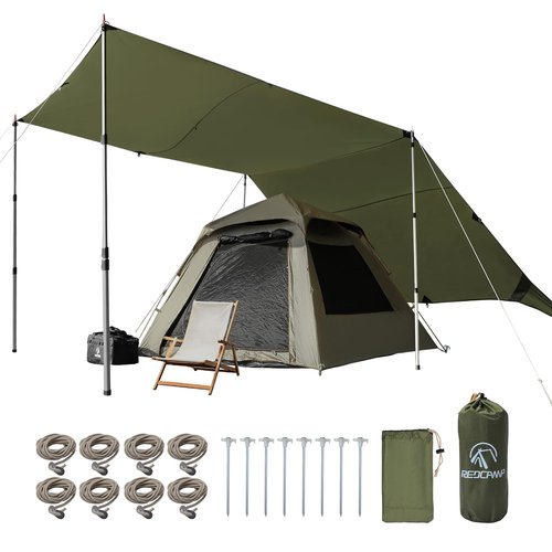 REDCAMP 10x17ft Large Waterproof Camping Tarp, Hammock Rain Fly with UV50+ Sun Protection, 8 Guy Lines & Stakes, Backpacking Tent Shelter for Camping, Hiking, Beach (Green)