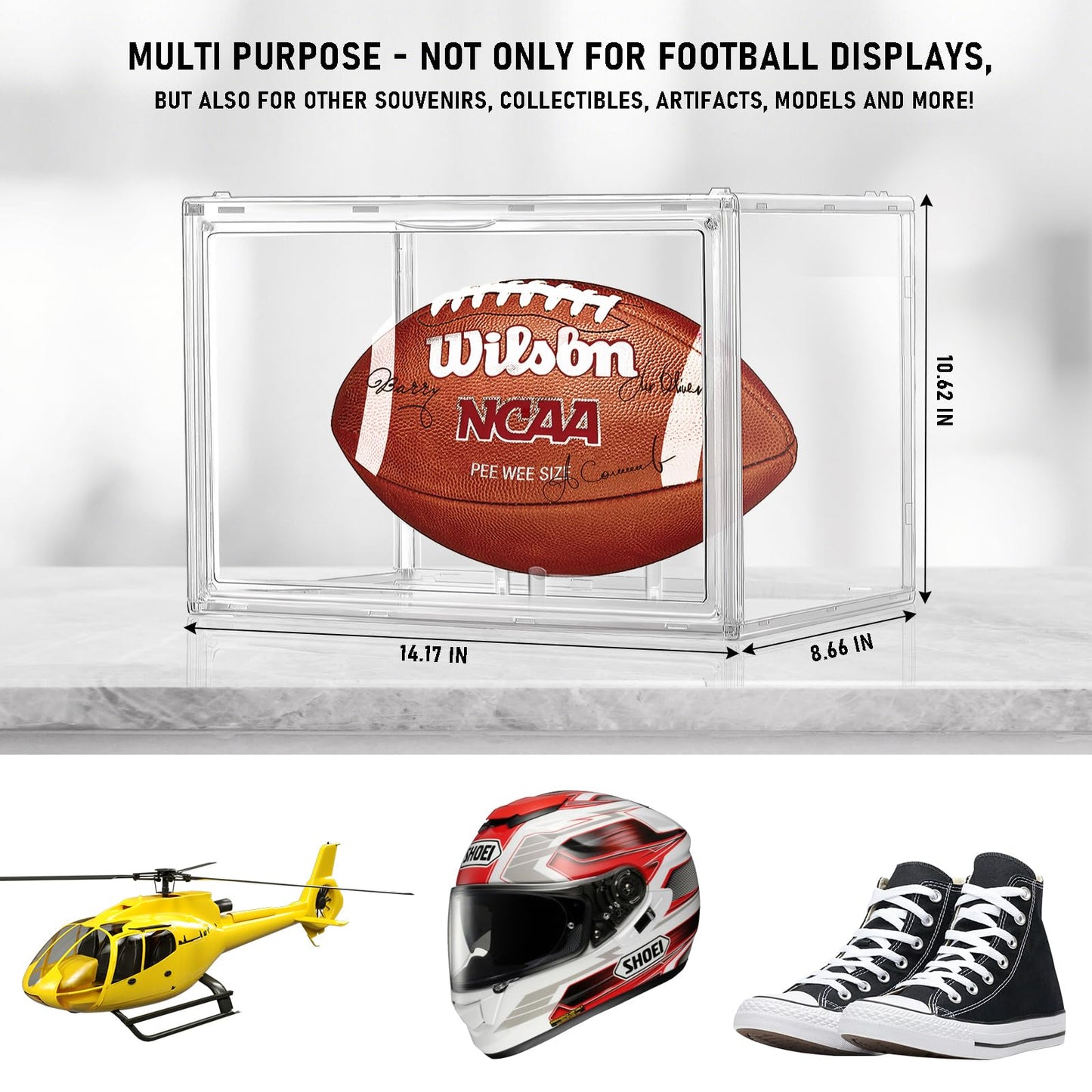 Football Display Case, KKU Acrylic Clear Football Case Full Size with Magnetic Door, Professional Memorabilia Football Display Boxes Football Holder Dust and UV Protection