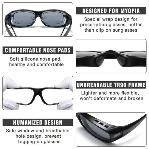 DUCO Wraparound Fitover Glasses 8953 Polarized Wear Over Night Vision Sunglasses for Men Women 8953Y-4